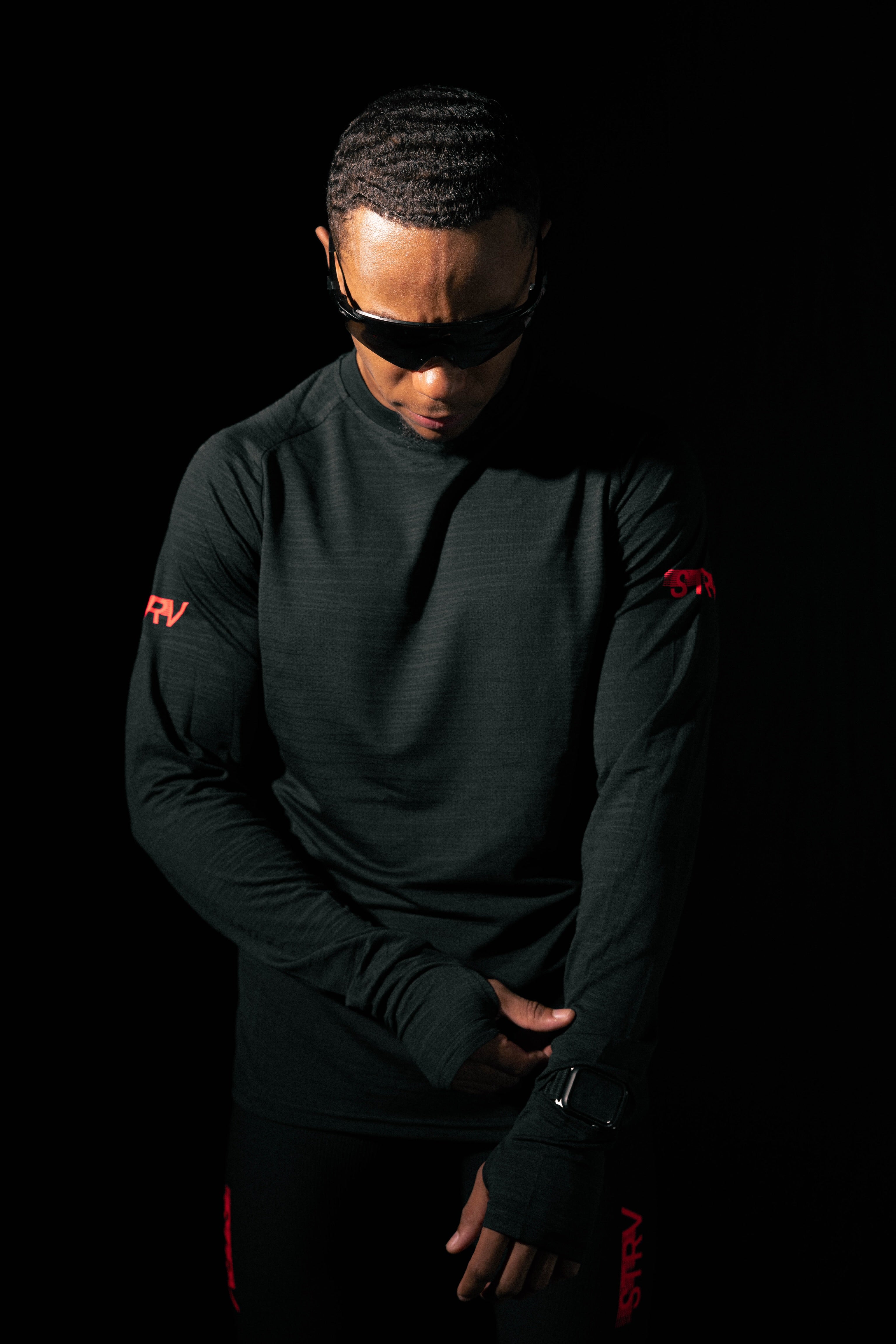 Motion L/S Performance Tee - Black/Crimson